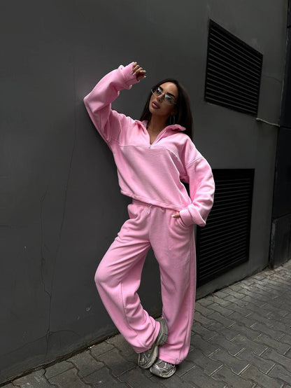 Damen Fleece-Jogginganzug Stehkragen Reißverschluss Norvielle