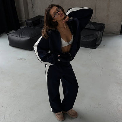 Damen Sportjacke und Hose Kontrastdetails
