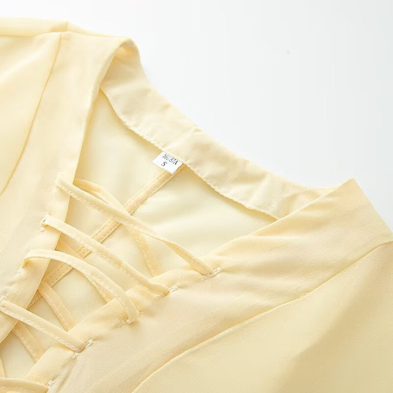 Damen Bluse mit Schnürdetail Weite Ärmel Norvielle