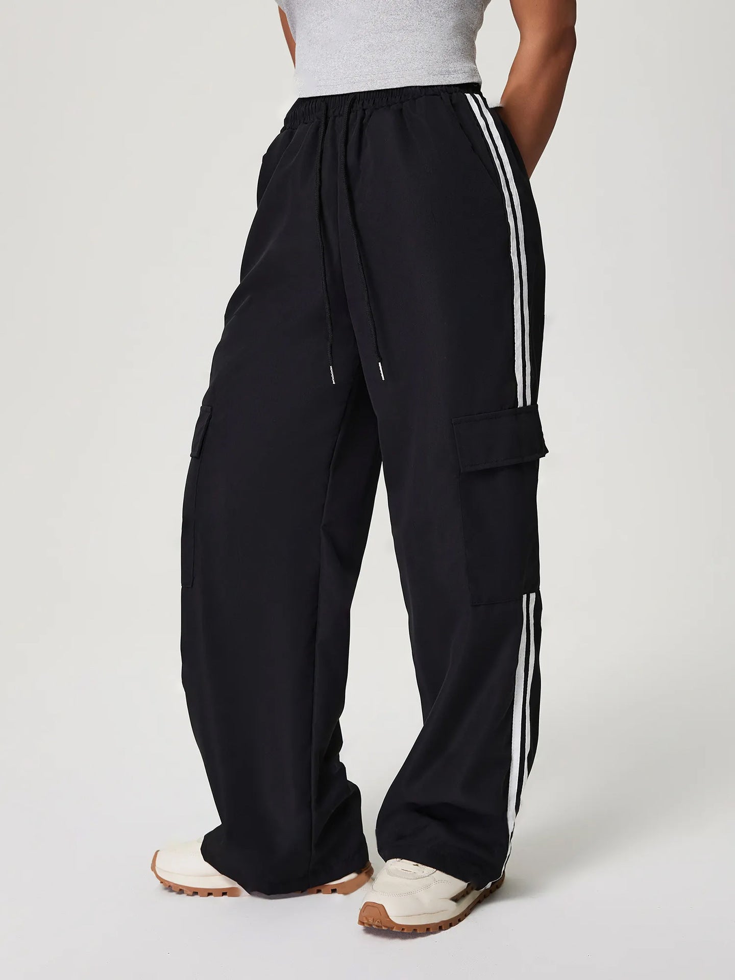 Damen Cargo-Hose Elastischer Bund Seitentaschen
