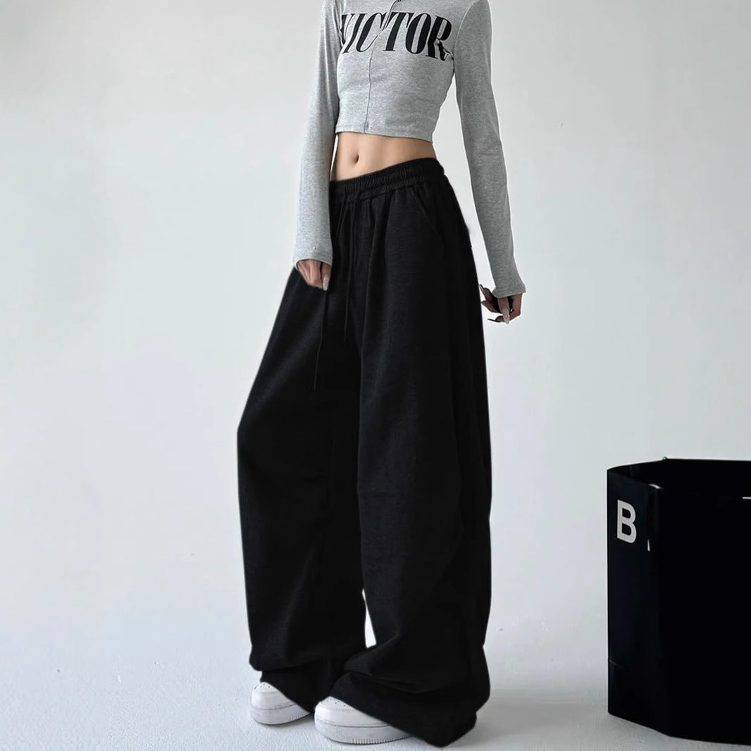 Damen High-Waist Jogginghose Weites Bein Elastischer Bund
