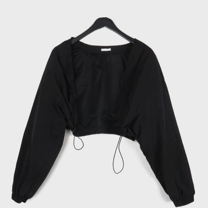 Damen Cropped Langarmbluse Rüschen Norvielle