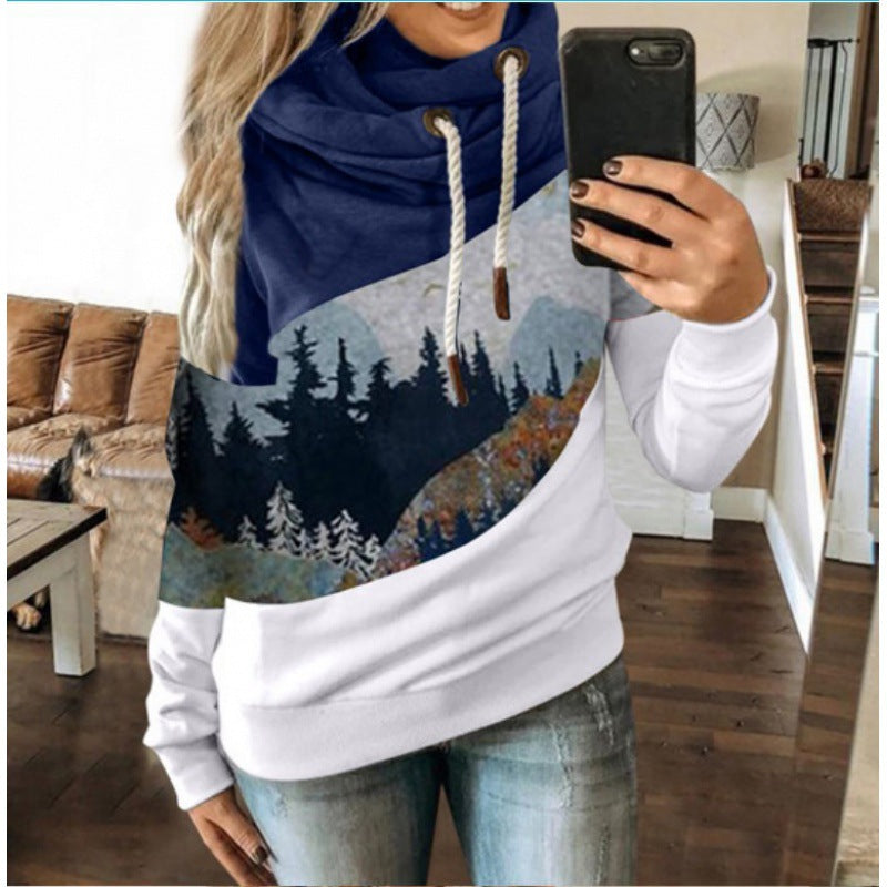 Damen Kapuzenpullover Weiches Innenfutter Berglandschaftsdesign