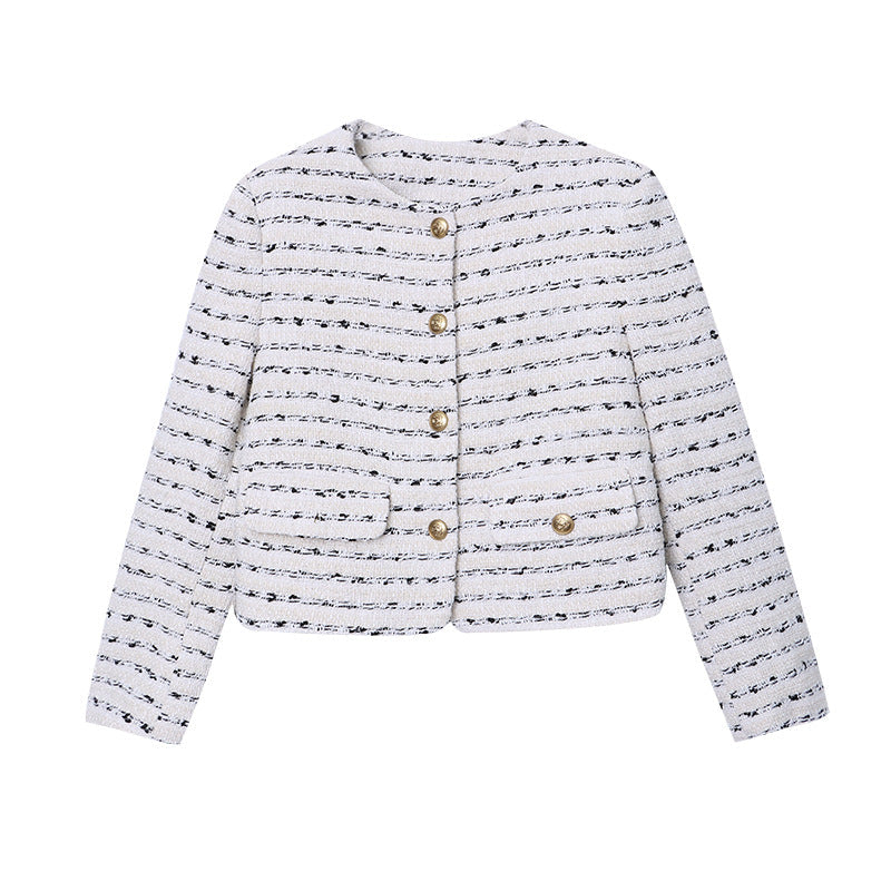 Damen Bouclé-Jacke Dekorative Knöpfe Norvielle