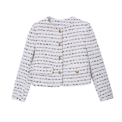 Damen Bouclé-Jacke Dekorative Knöpfe Norvielle