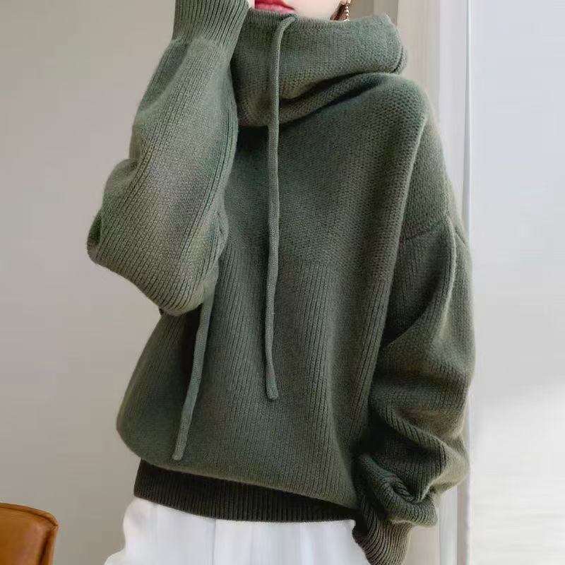Damen Oversized Pullover mit hohem Kragen und Schnürdetails Norvielle - Norvielle