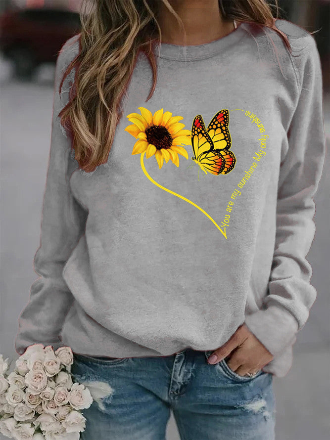 Damen Sweatshirt Grafisches Motiv Schmetterling Sonnenblume Norvielle