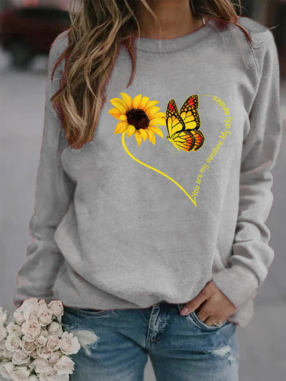 Damen Sweatshirt Grafisches Motiv Schmetterling Sonnenblume Norvielle