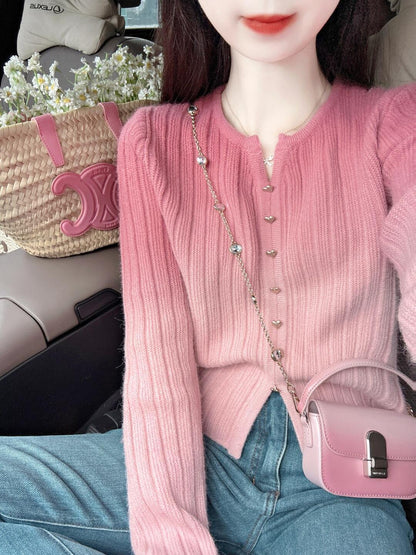 Damen Strickpullover Weich Herzdetails Beige