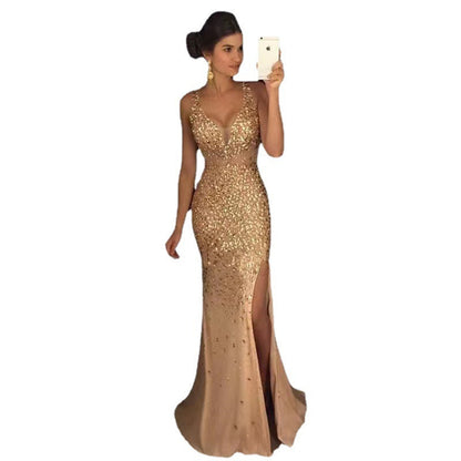 Damen Abendkleid mit Pailletten und tiefem Schlitz