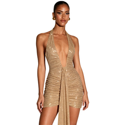 Damen Minikleid Glitzernd V-Ausschnitt Norvielle