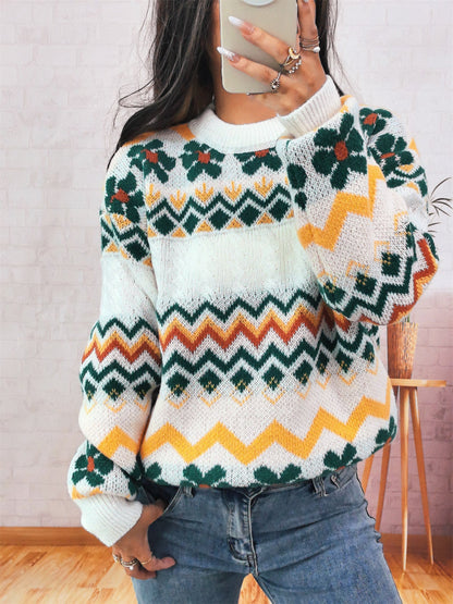 Damen Grobstrickpullover Bunt Geometrisches Muster
