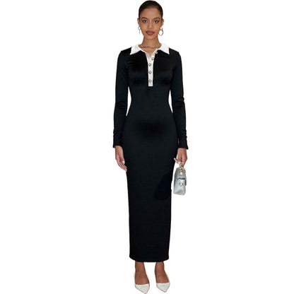 Damen Maxikleid Klassischer Kragen Knöpfe Norvielle