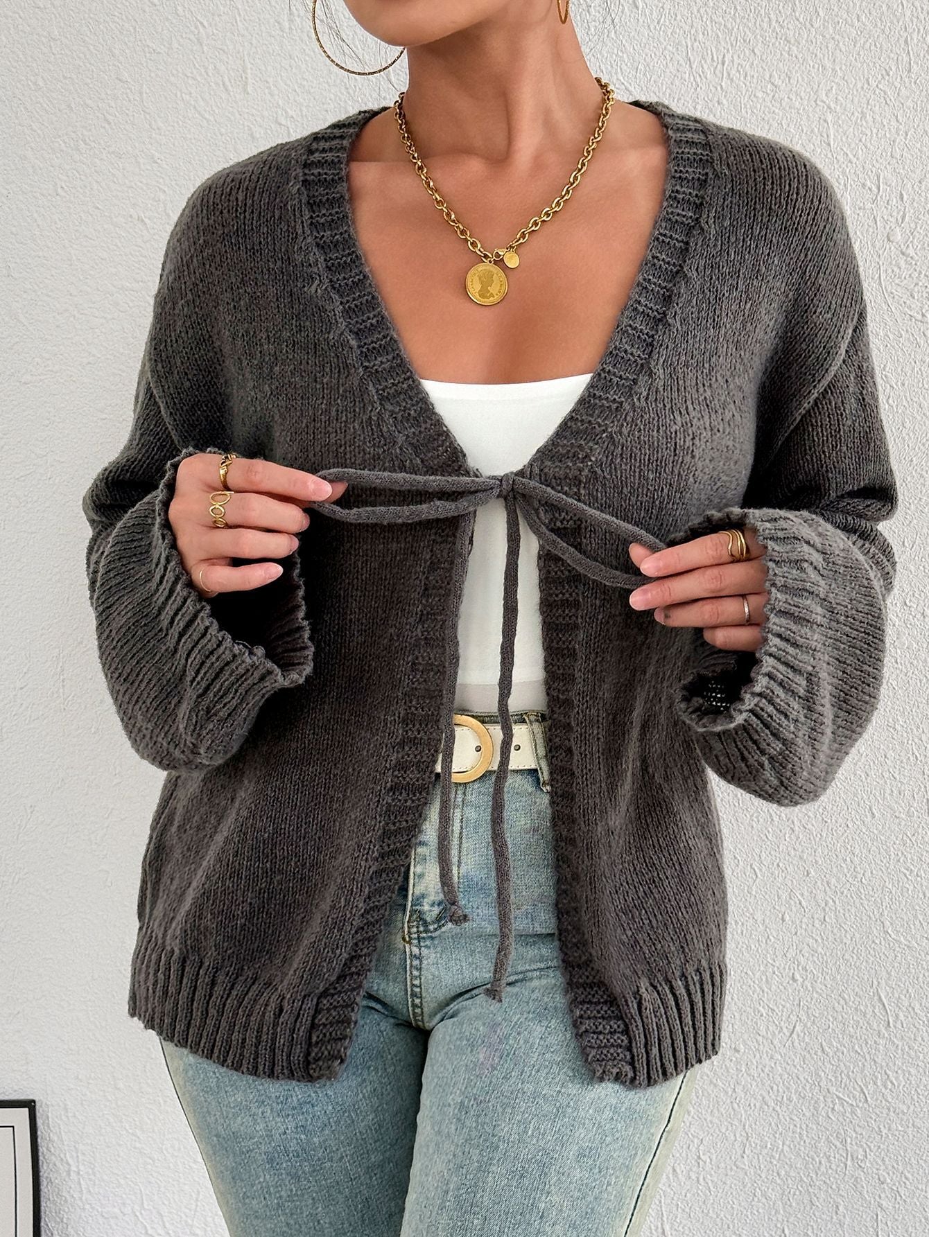 Damen Strickjacke mit Bindegürtel Norvielle