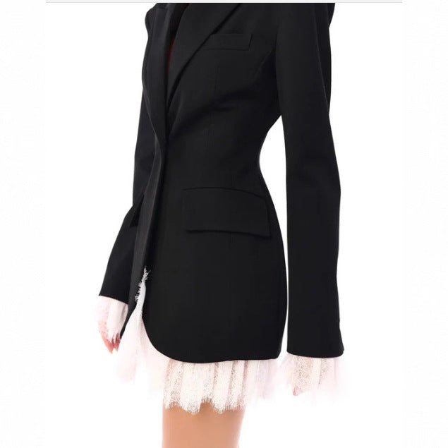 Damen Oversized Blazer Spitzendetails Beige
