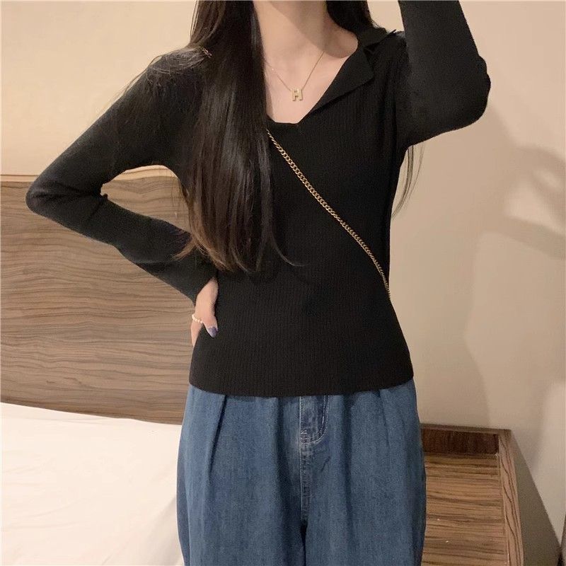 Damen Langarmshirt Rundhals Feine Rippstruktur