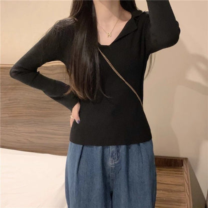 Damen Langarmshirt Rundhals Feine Rippstruktur