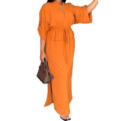 Damen Maxikleid Tailliert Offener Kragen Norvielle