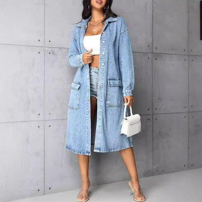 Damen Jeansjacke Vintage-Stil mit Taschen und Knöpfen Schwarz - Norvielle