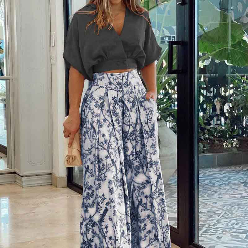 Damen Crop- Weite Ärmel Hochtaillierte Hose Norvielle