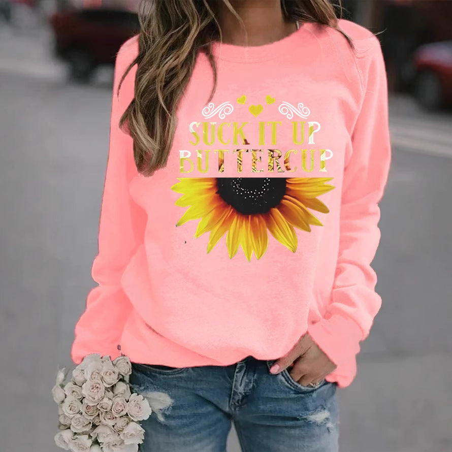 Damen Sweatshirt Sonnenblumen-Aufdruck Motivierender Spruch
