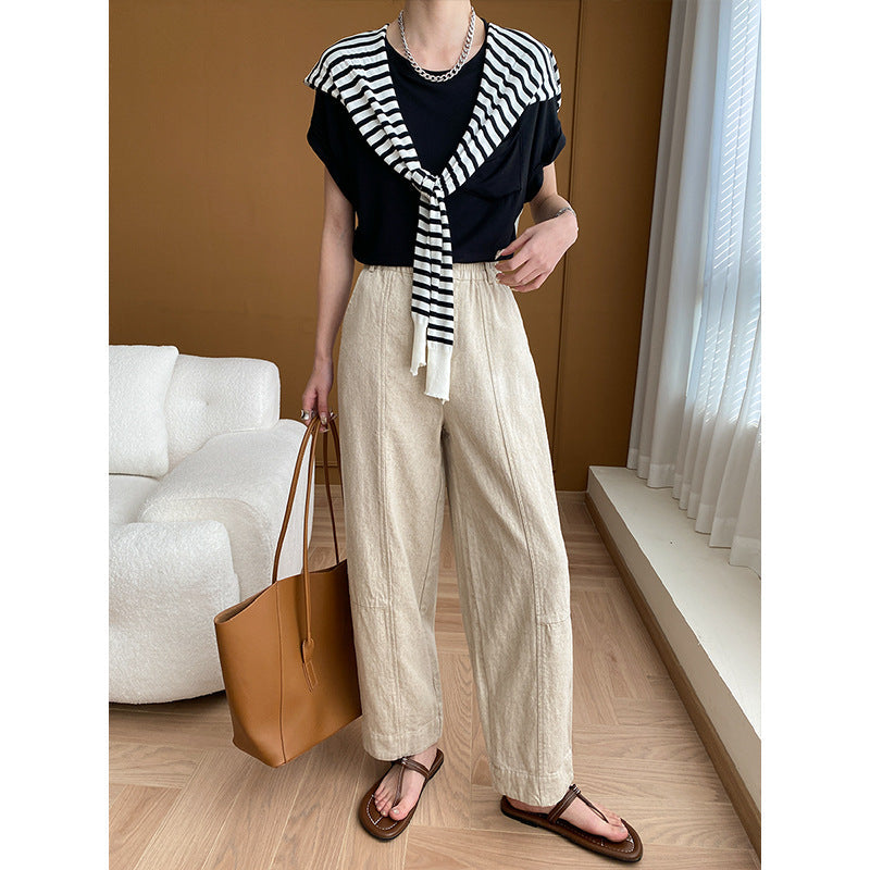 Damen Leinenhose Moderner Schnitt Hochtaschen Beige