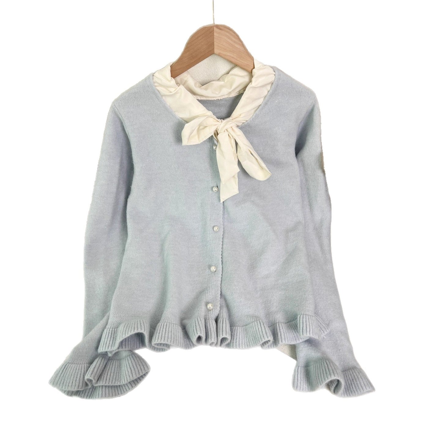 Damen Strickjacke Elegantes Design Rüschen Schleifenkragen Norvielle
