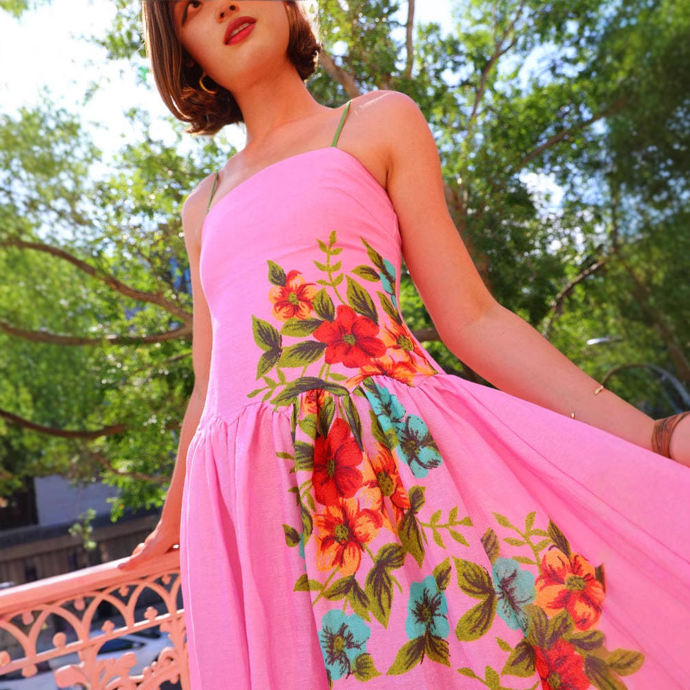 Damen Maxikleid Florales Design Rüschen Norvielle