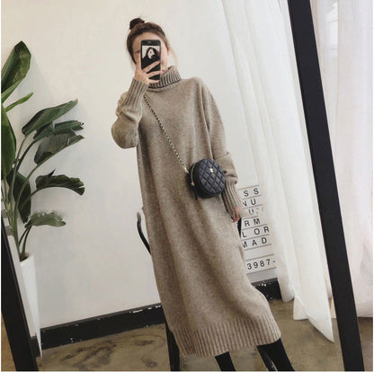 Damen Strickkleid mit hohem Kragen und Rippenbündchen