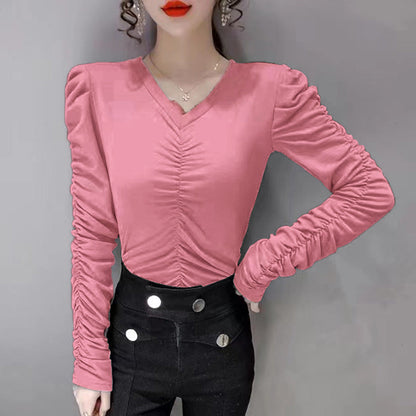 Damen Longsleeve-Oberteil Figurbetont Raffung Norvielle