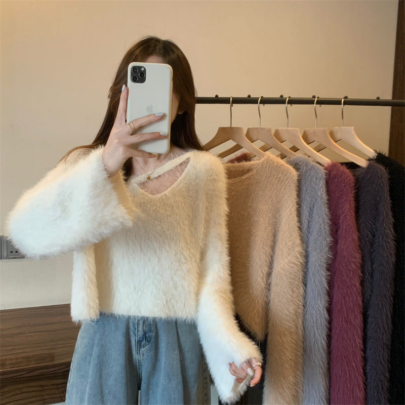 Damen Pullover Flauschig V-Ausschnitt Lässig Norvielle - Norvielle