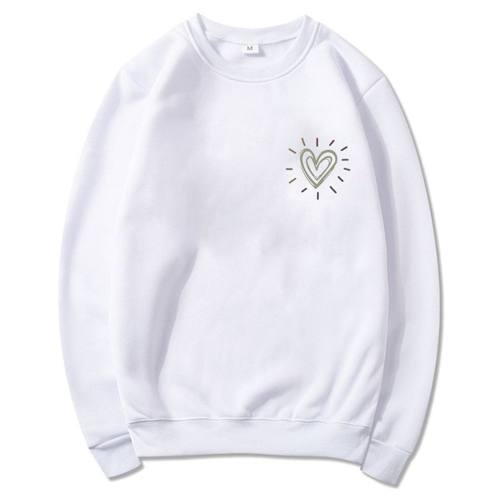 Damen Oversized Sweatshirt Herzmotiv Lässig Beige