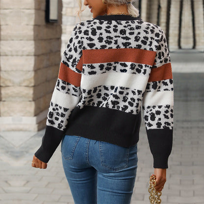 Damen Strickpullover Gemustert Animal-Print Farbblockdesign