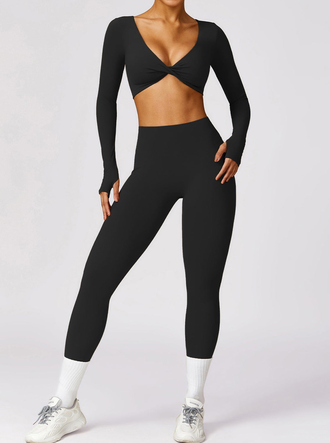 Livia Damen Langarm Crop Twist Detail