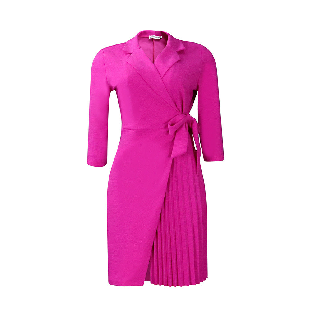 Damen Wickelkleid Blazer-Stil Plissiert