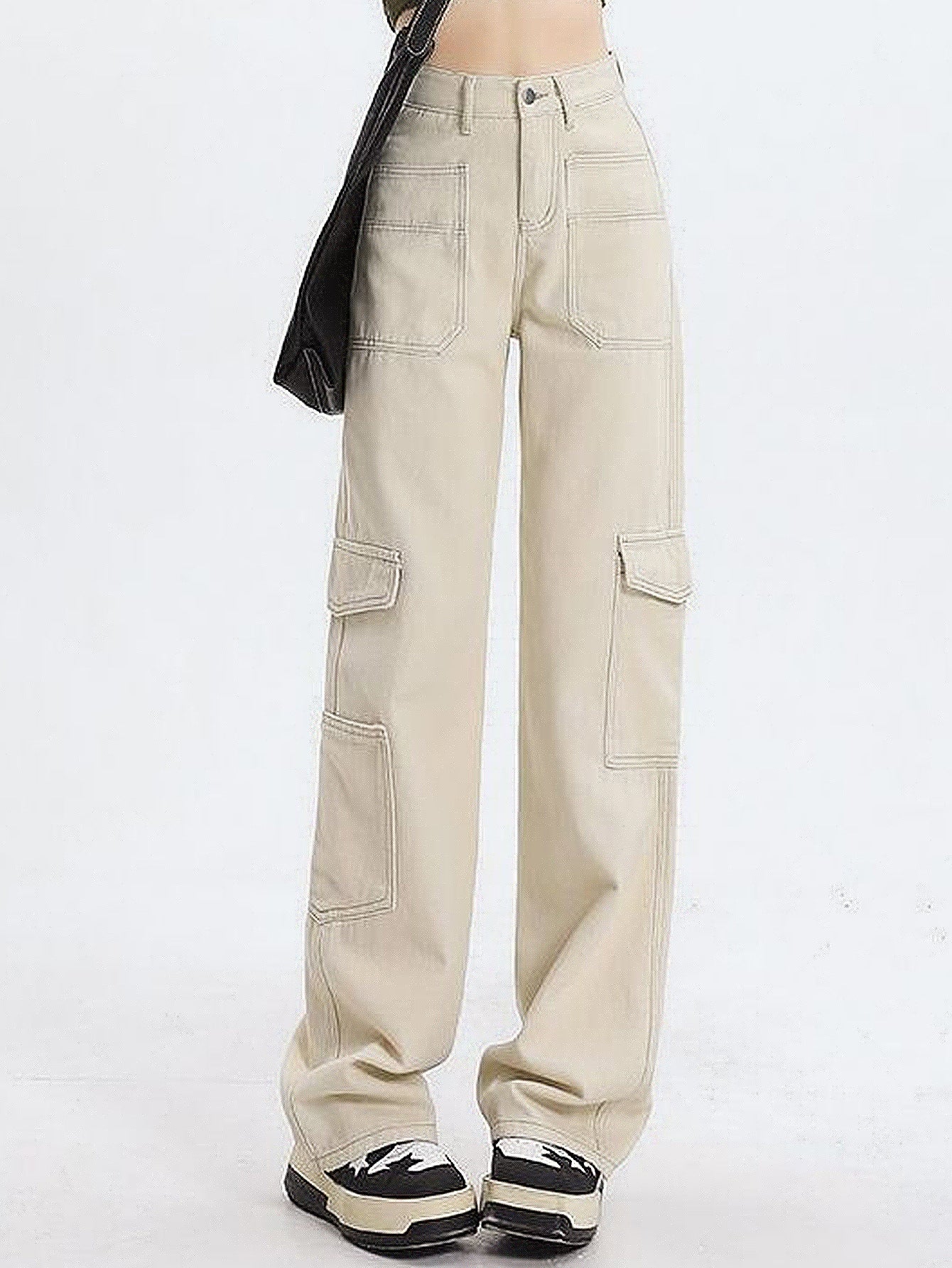 Damen Cargo-Jeans Hohe Taille Praktische Taschen