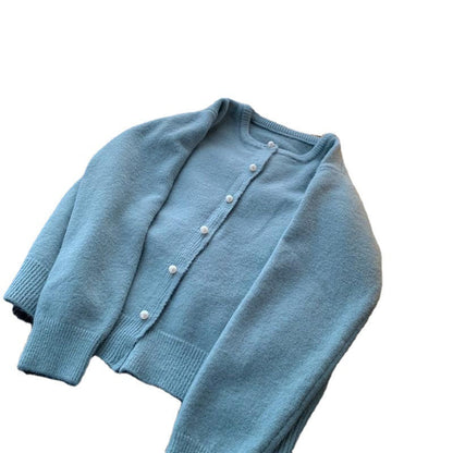 Damen Strickjacke Edle Perlenknöpfe Modern