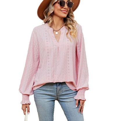 Damen Bluse mit Lochmuster Elegante Passform