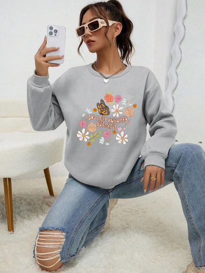 Damen Sweatshirt Floralmuster Baumwolle Weiß