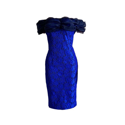 Damen Cocktailkleid Puffärmel Floralmuster
