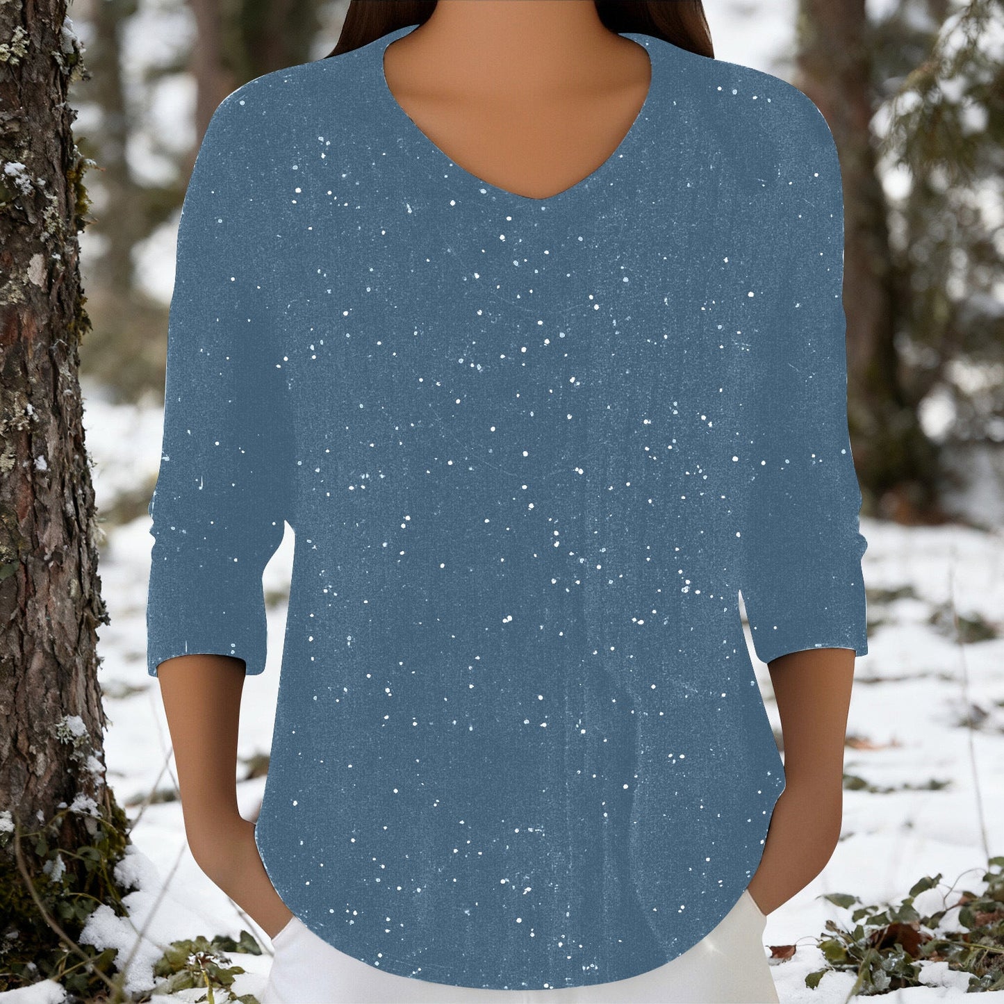 Damen Langarmshirt V-Ausschnitt Baumwolle Norvielle