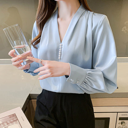 Damen Bluse Rüschenärmel Perlknöpfe Norvielle