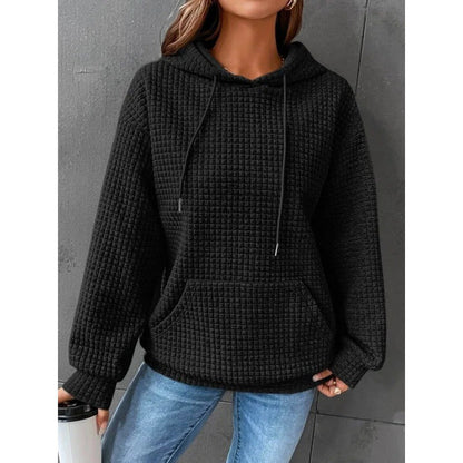Damen Waffelpullover mit Kapuze und Kängurutasche Norvielle