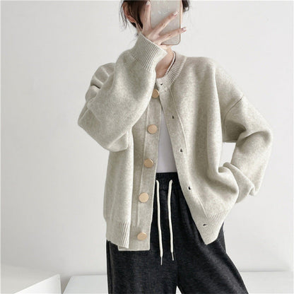 Damen Strickcardigan Weiches Material Knöpfe Beige