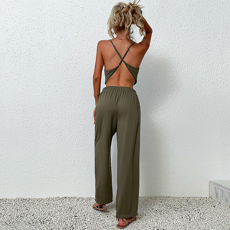 Damen Jumpsuit Weites Design Hochtaillierter Bund Norvielle