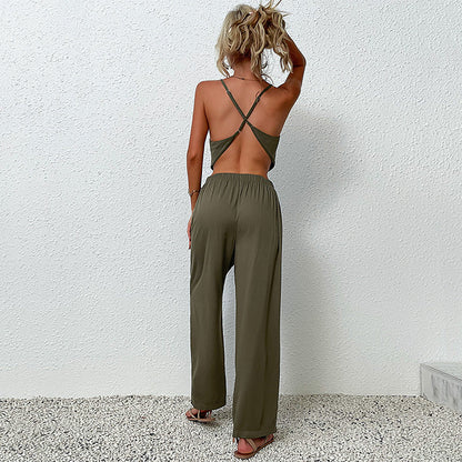 Damen Jumpsuit Weites Design Hochtaillierter Bund Norvielle