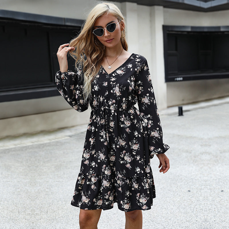 Damen Blumenkleid Voluminöse Ärmel Taillenzug Norvielle