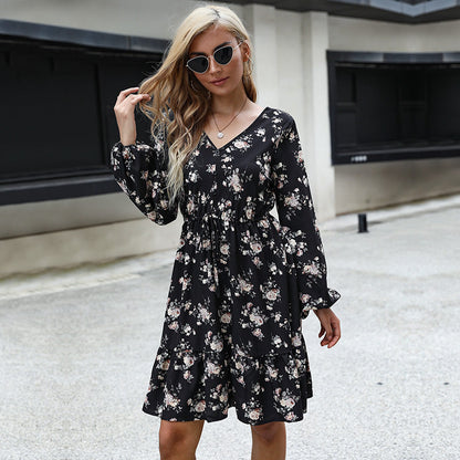 Damen Blumenkleid Voluminöse Ärmel Taillenzug Norvielle