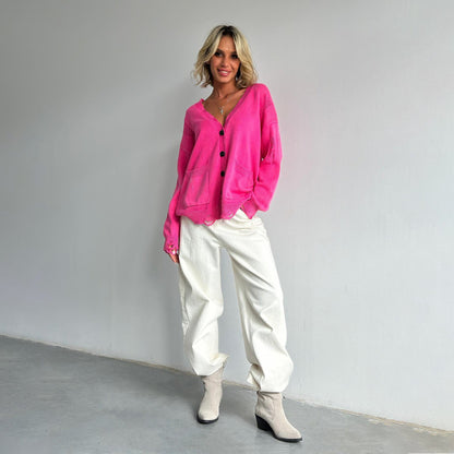 Damen Strickjacke Oversized mit Knöpfen Norvielle