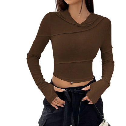 Damen Crop- Langarm Kapuze Elegantes Design